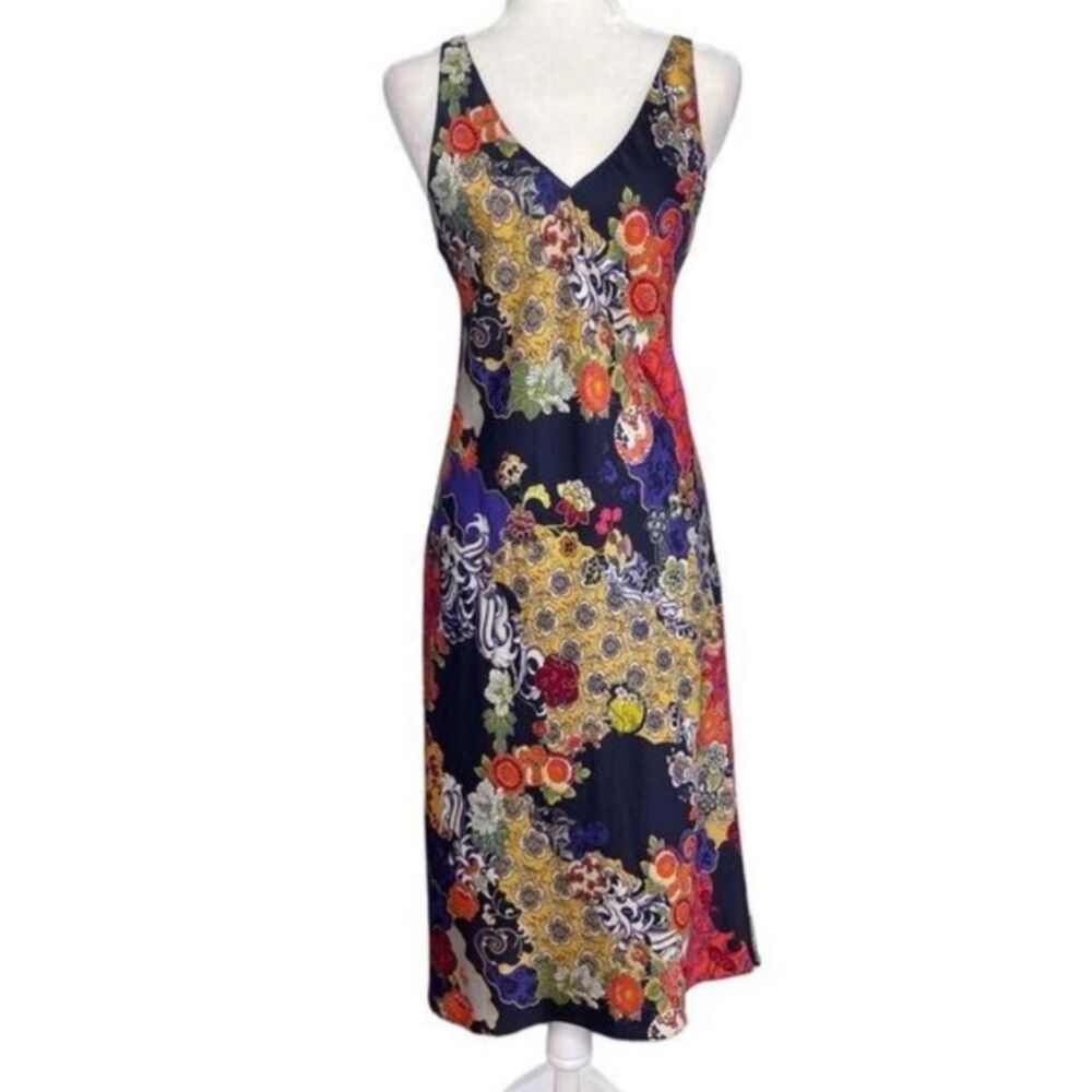 Natori Y2K Silky Slip Dress Small Multicolor Floral Print V Neck Sleeveless EUC